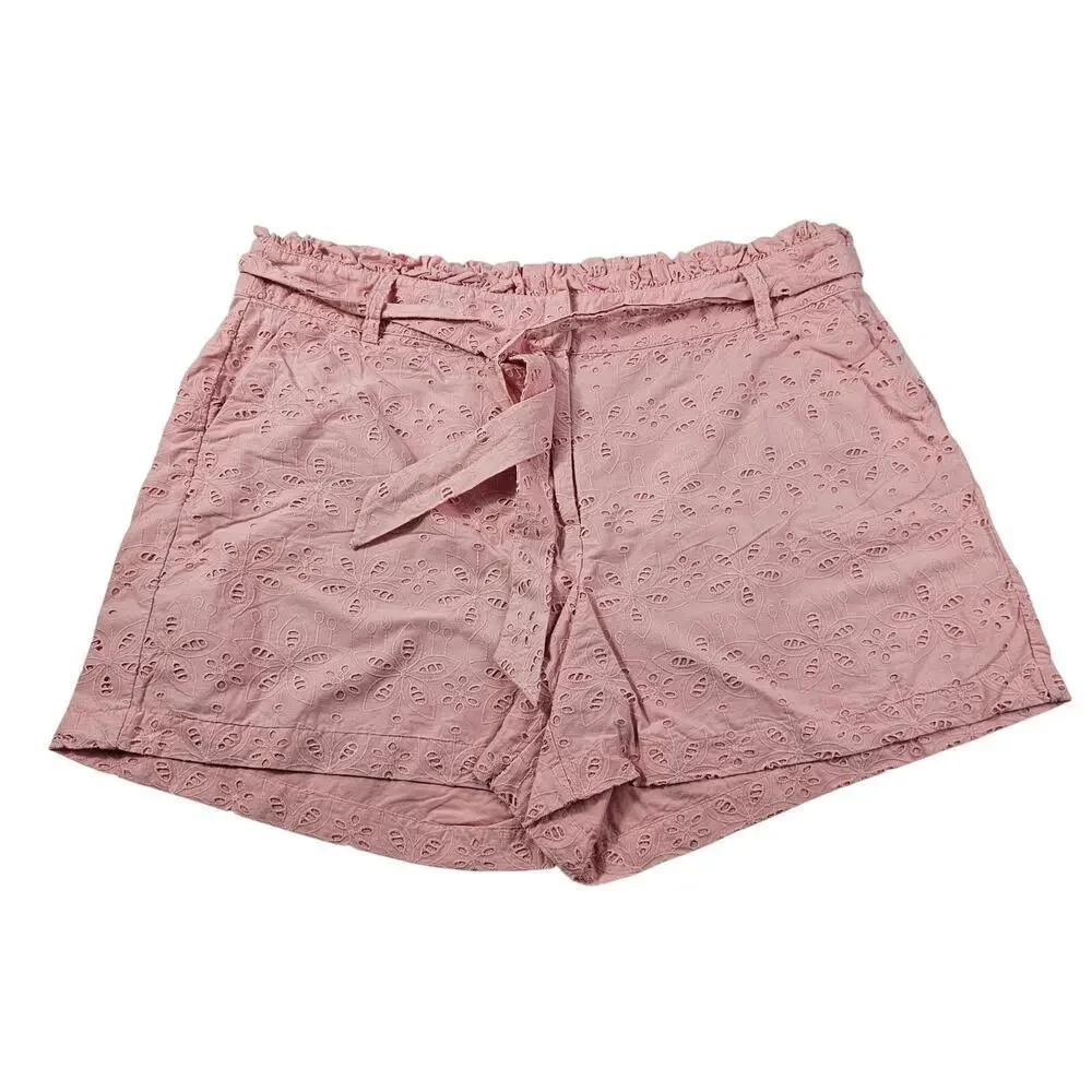 Crown & Ivy sz 14 light pink eyelet shorts tie waist preppy summer belted girly